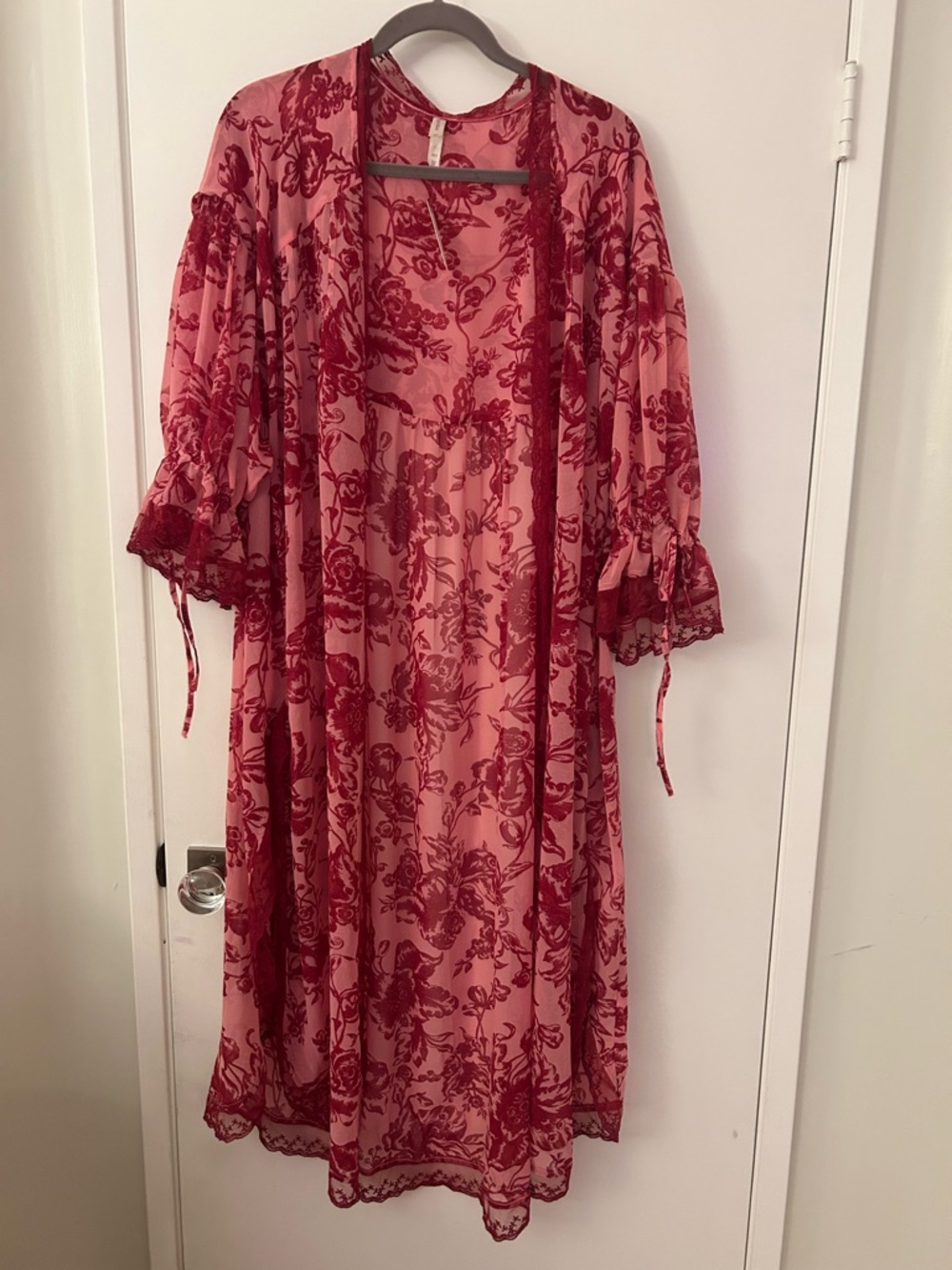 Anthropologie Pink and Burgundy Floral Sheer Robe